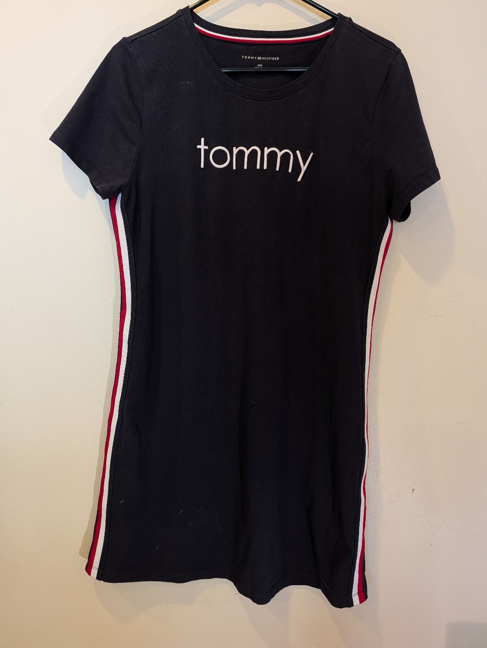 Tommy Hilfiger Black Tee Dress with Red & White Side Stripes